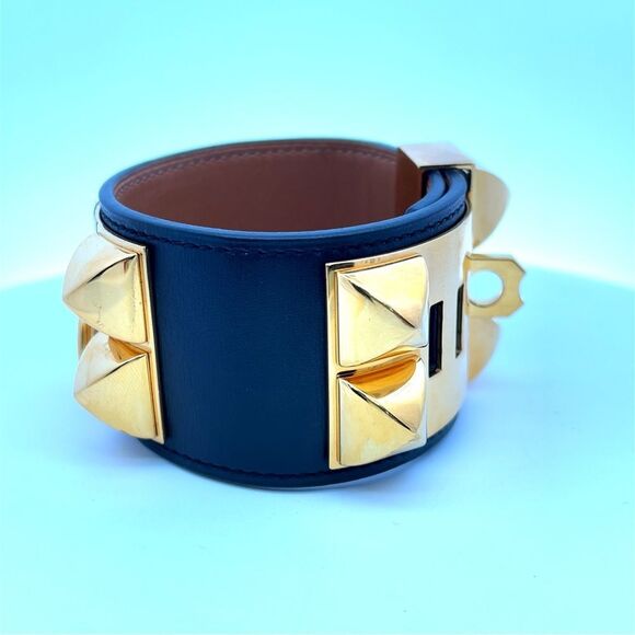 Hermes 2013 Noir Swift Leather Collier de Chien CDC Gold HW Bracelet Size S - Picture 6 of 8
